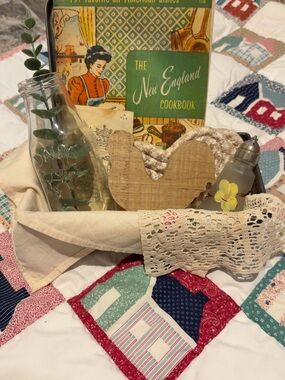 Rustic Farmhouse Basket Display with Quilted Accents